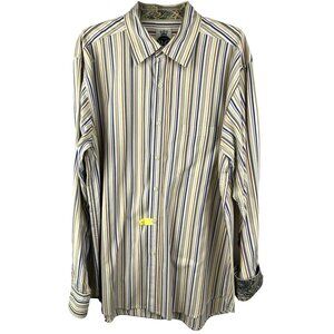 Robert Graham R&G London New York Mens XL Button Striped Shirt Flip Cuff Paisley